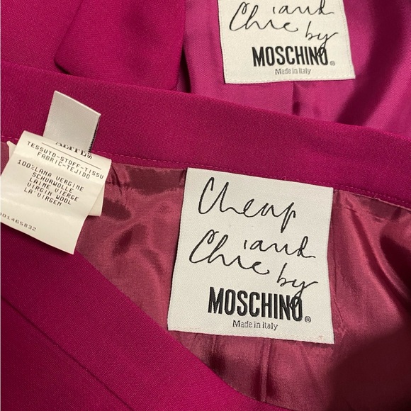 MOSCHINO Cheap & Chic Italy -Burgundy Virgin Wool 2pc Jacket Skirt USA 10 - Picture 4 of 5